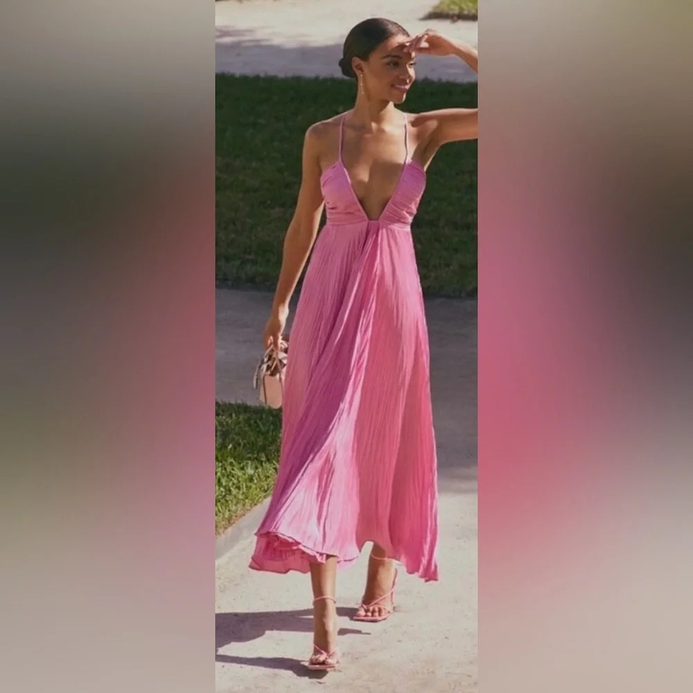 pink alc dress A.L.C. Women's Angelina Pleated Midi-Dress - Chateau Rose